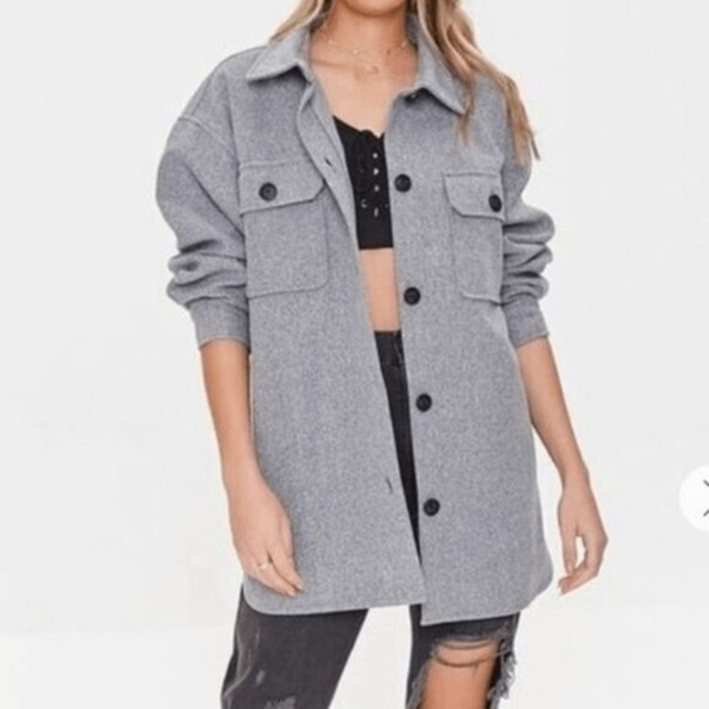 Gray Flannel Shacket Forever 21 Button Oversized … - image 2